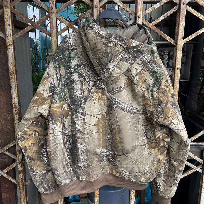 YSJY Custom vintage printing camouflage zip up jacket camo hunting cargo full zip hoodie for men