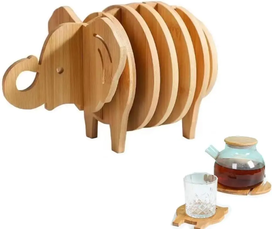Новый продукт, оптовая продажа, 8 шт., 3D слон, изолирующий коврик, бамбуковые Горячие подкладки, кухонные столовые приборы, коврики