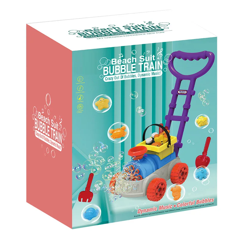 Hot Sell Outdoor Toys Soap Bubble Hand-Pulled Lawn Mower Machine Automatic Blowing Bubble Train Kids Summer Beach Toys