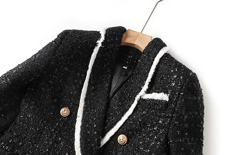 Vintage Elegant Style Two Piece Sets Ladies Office Quality Textured Women Double-breasted Blazers Shorts Colorblock Tweed Suits