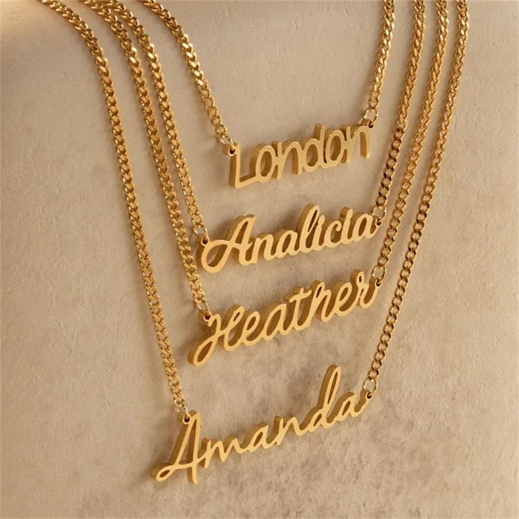 Hot sale pvd 18k gold plated Stainless steel necklace jewelry DIY custom any language font name pendants necklace for women men
