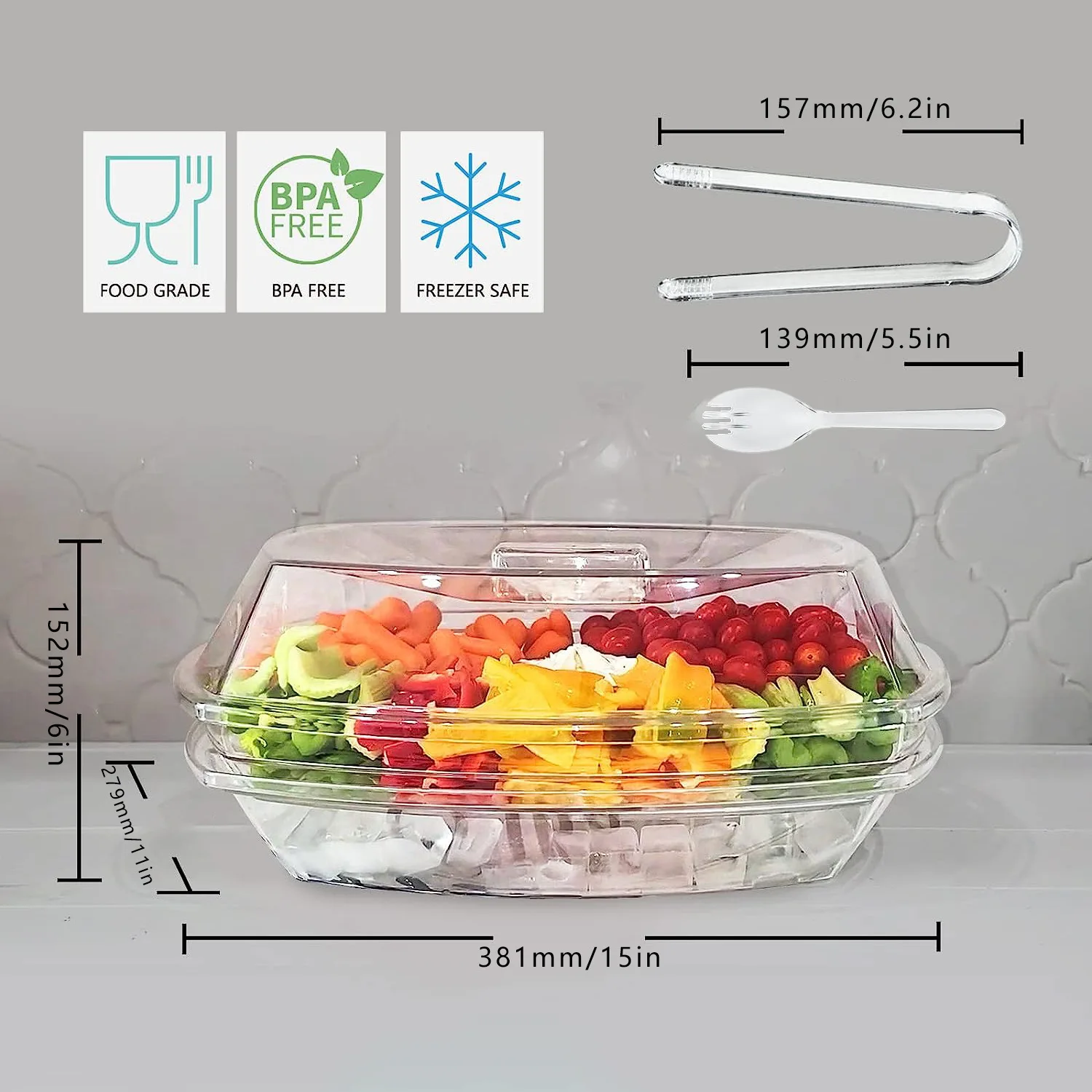 Serving Tray on Ice Chilled Serving Tray That Keep Food Cold Kitchen Chilled Food Bowl Apetizers-On-Ice with Lids