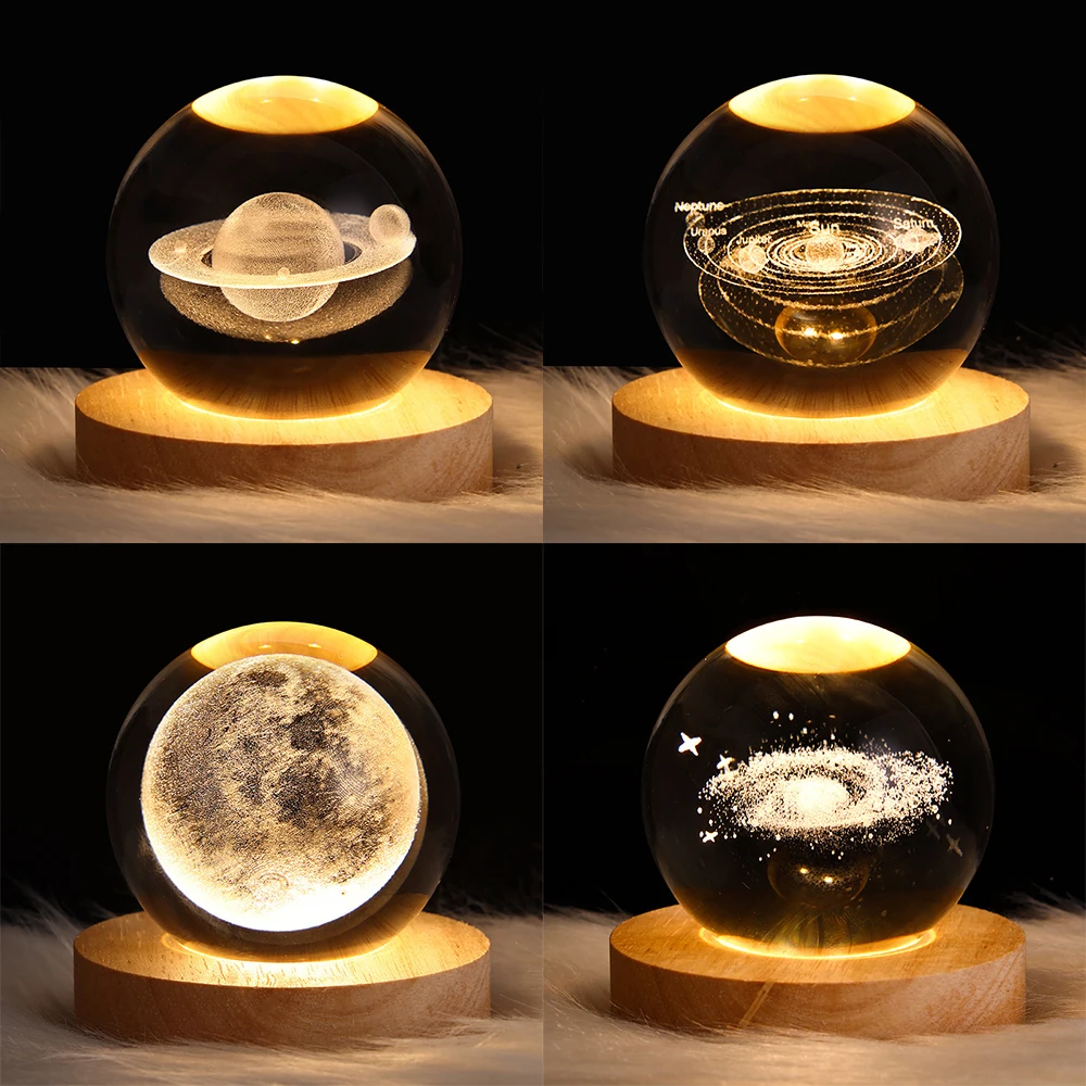 Wholesale 3D Art Crystal Ball LED Night Lamp Luminous Solar System Planet Earth Moon Night Lights Luminous Creative Gifts