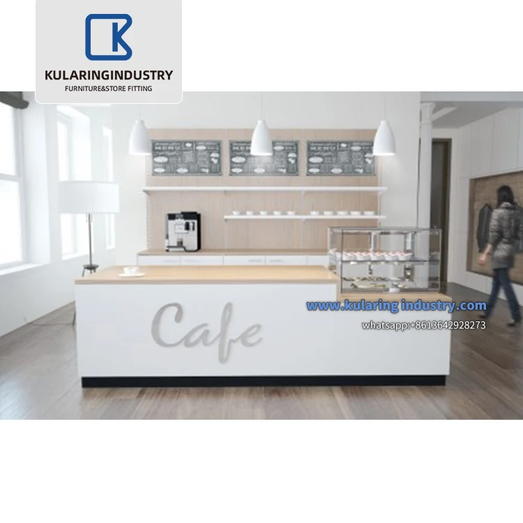 Wooden Coffee Shop Bar Counter Decoration Design Custom Milk Tea Mall Kiosk High Fashion Antique Style Coffee Bar
