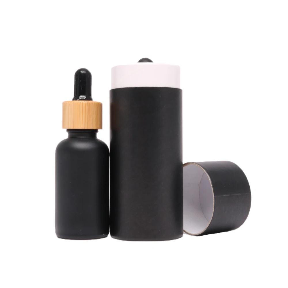 15 ml 20 ml 30 ml 50 ml 100 ml dark empty packaging black essential oil bottles with bamboo dropper cap