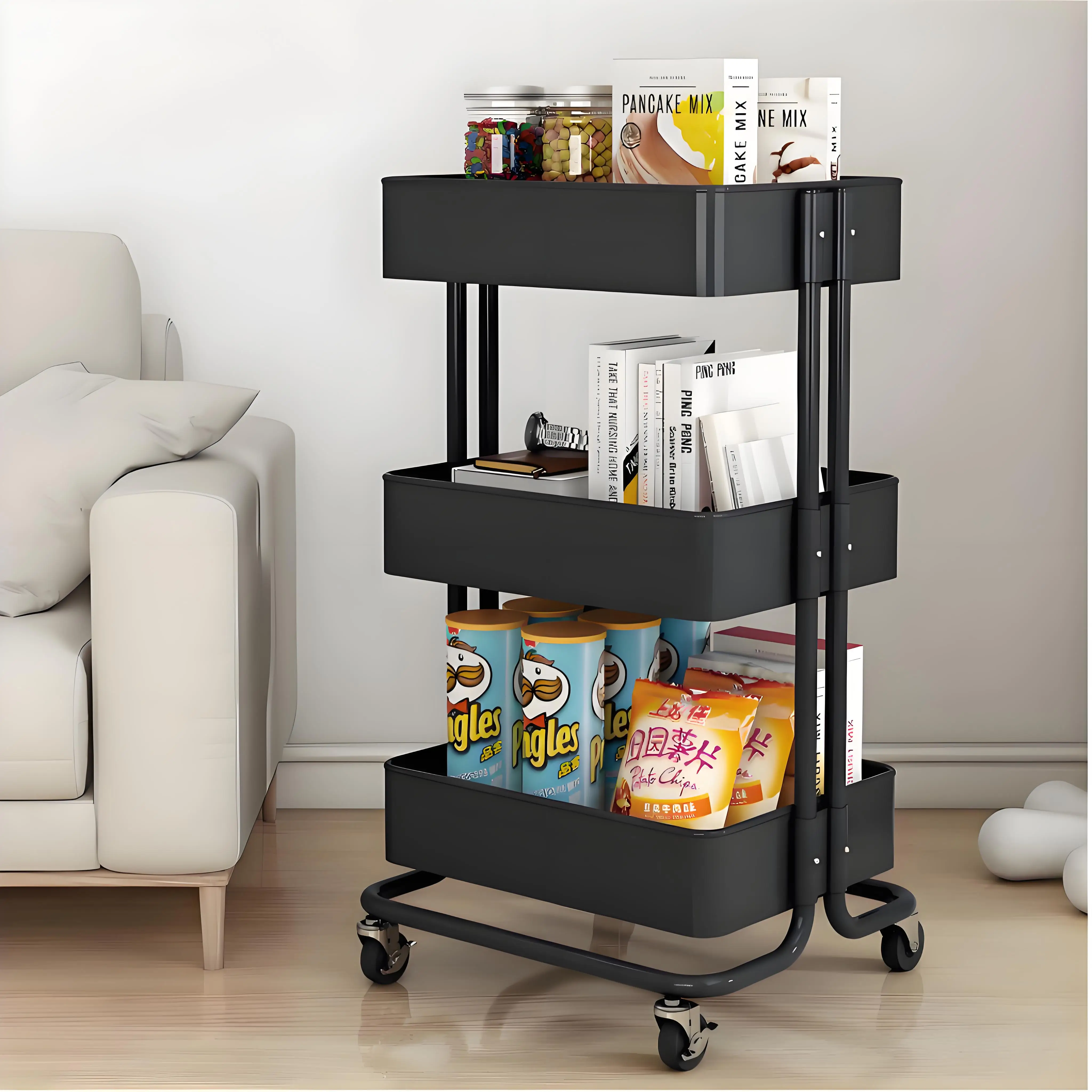 Movable storage rack kitchen storage rack living room snack trolley multi-functional storage rack salon tool cart