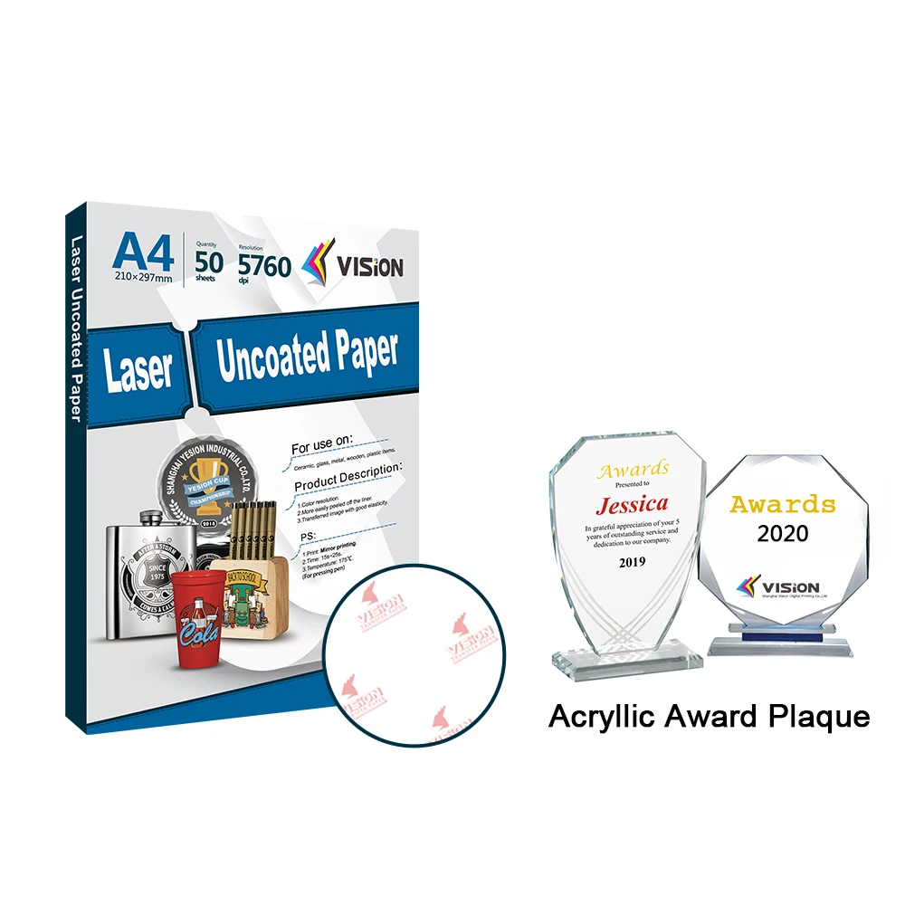 
A4/A3 laser uncoated heat transfer press paper for leather wallet ceramic tiles mugs glasses acrylic pen acrylic sheet trophie 