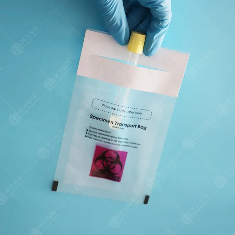 Customized 95Kpa biohazard transport specimen bags absorbent pad self adhesive 95kpa bags for un3373 packaging