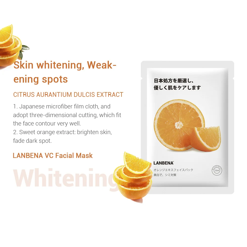 LANBENA Private Label Sweet Orange Whitening Dark Spot Remover Facial Mask VC Face Sheet Mask