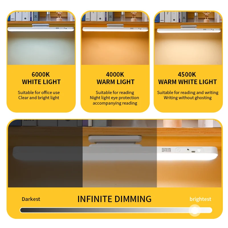 Table Lamp Usb Led Light Hanging Magnetic Cabinet Desk Lamp Chargeable Stepless Dimming Night Light Bedroom Reading Lamp