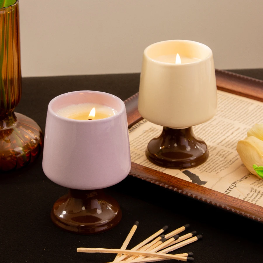 Nordic cute small porcelain candle making cup custom wholesale ceramic candle jars empty
