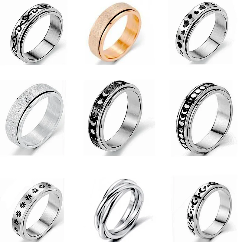 New Simple Rotatable Titanium Stainless Steel Decompression Anti anxiety meditation ring for men and women