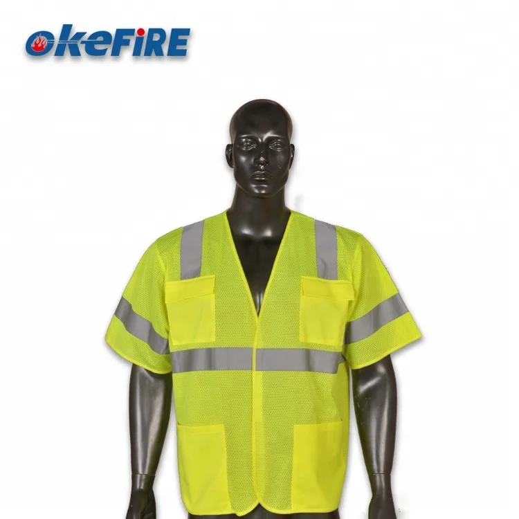 Okefire Custom Logo High Reflective 100% Polyester Cheap Breathable Yellow Reflective Print Safety T-Shirt