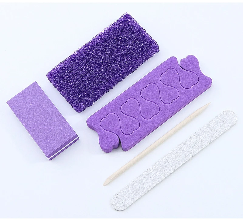5-Piece Purple Pumice Pad Wood Nail File Wood Stick Toe Separators Disposable Manicure Set Pedicure Kit For Salon Spa