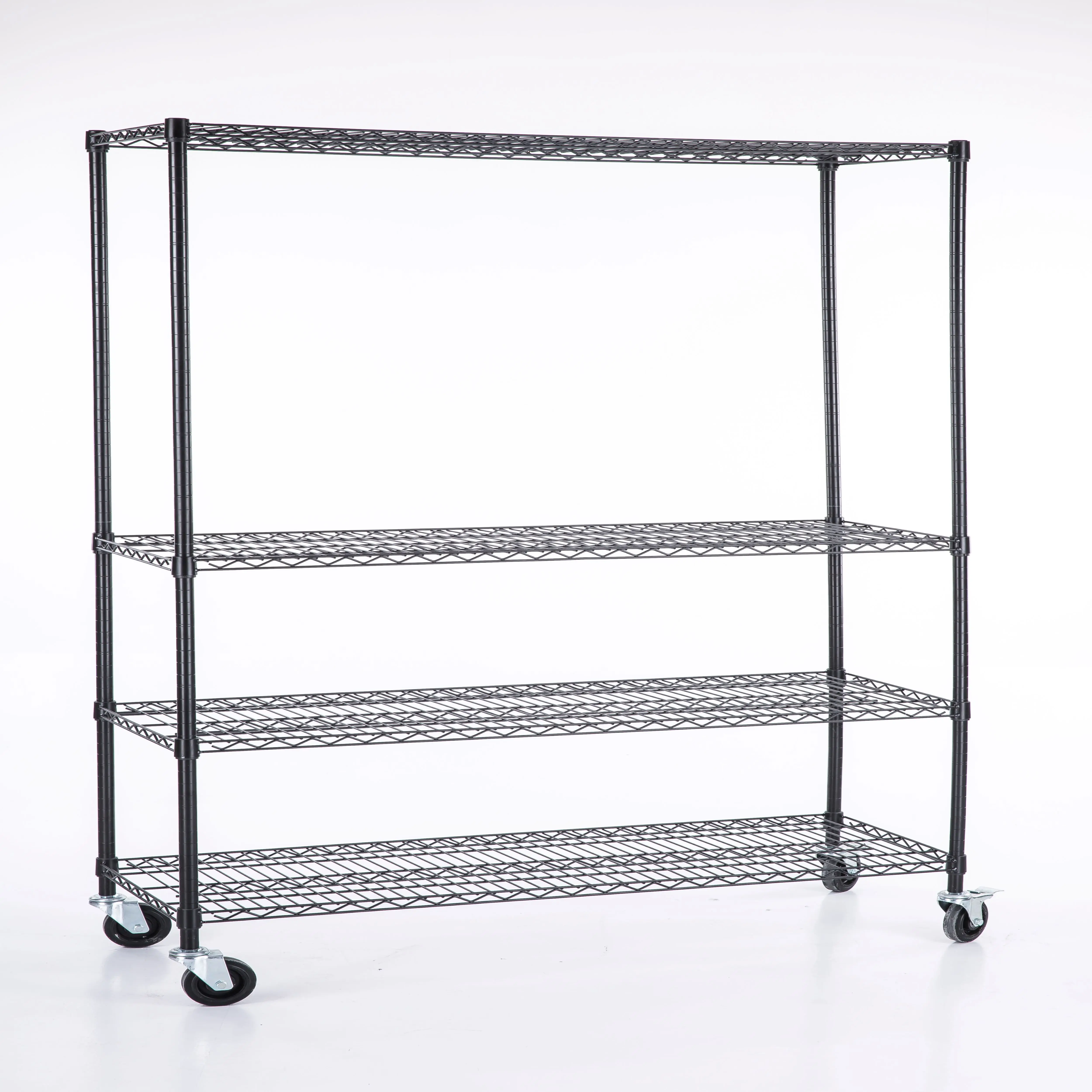 Wire Shelving Storage Black 4-tier Metal Rack Durable household or supermarket Storage rack with easy moving wheel WSJ-A9060H