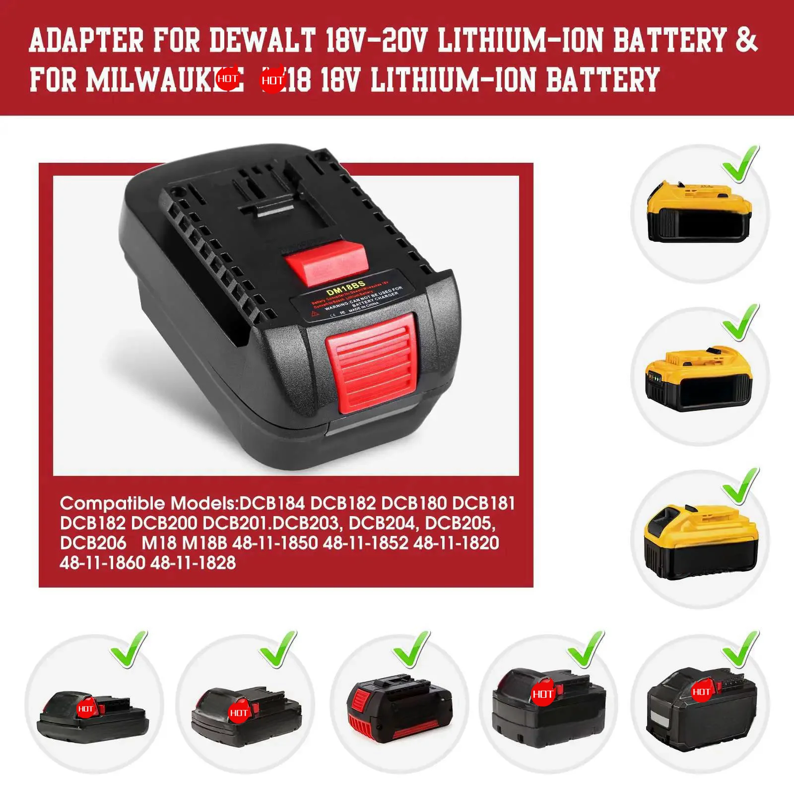 DM18BS Dewalts 18V 20V replacement for Max/Milwak-ee 18V Li-ion Battery Convert to for  Bosch 18V tools battery converter