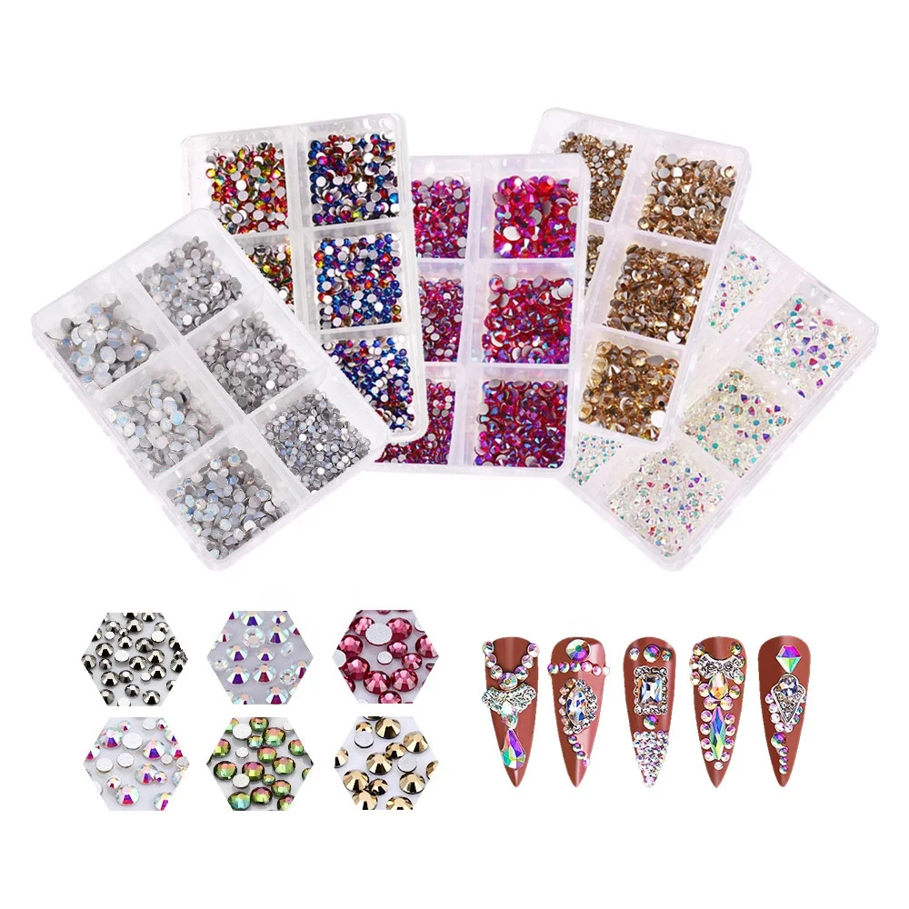 Wholesale Bulk 3D Flatback Iridescent Clear Gem Diamond Nail Art Accessories Glass AB Color Crystals Nail Rhinestones Kits