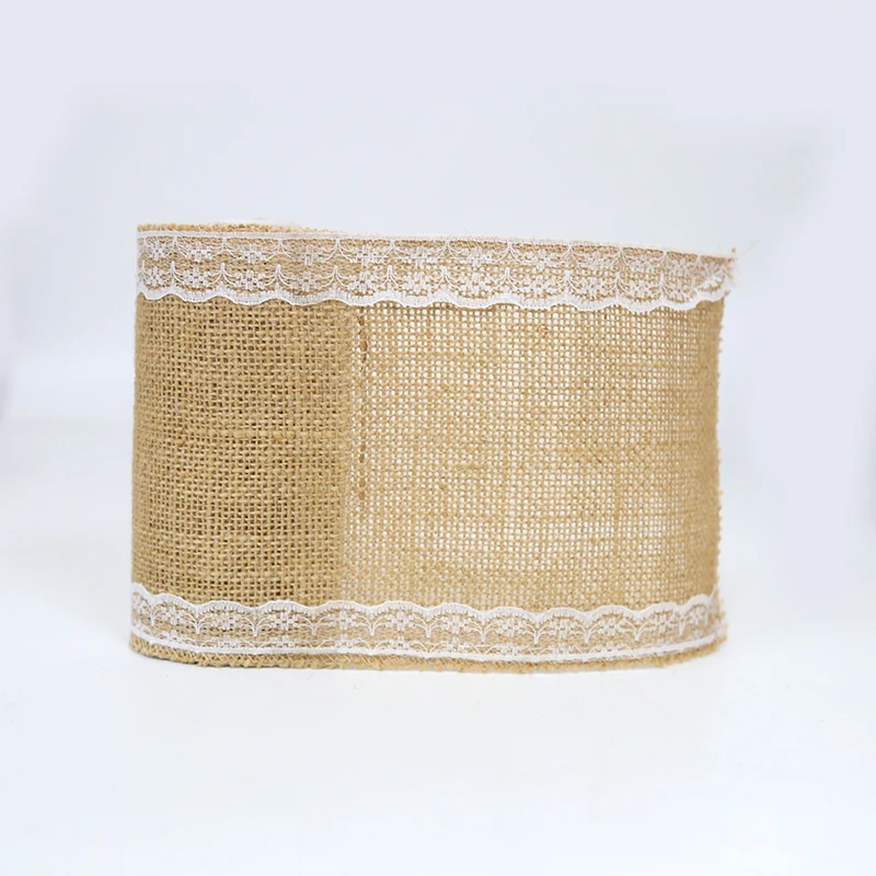 Wholesale hemp linen lace embroidered burlap roll 100% jute fabric lace ribbon for decoration