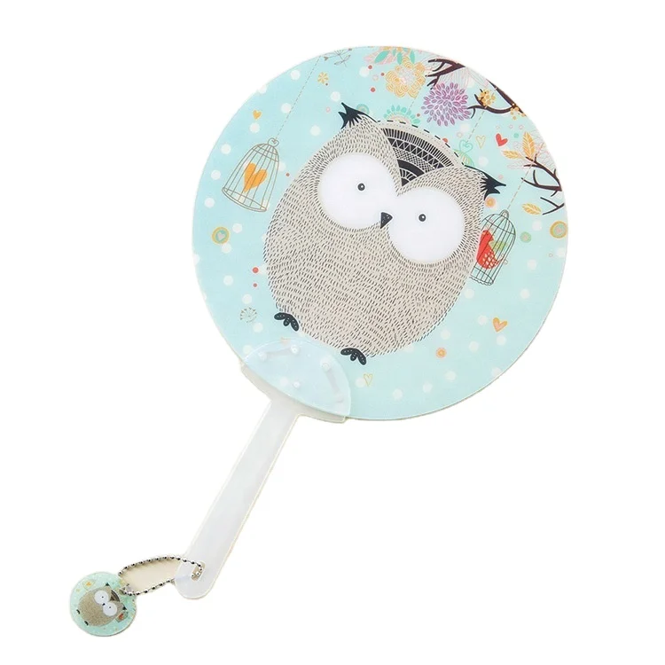 Plastic Frosted Long Handle Hand Fan Custom Logo Promotional Advertising Round Handheld Fans