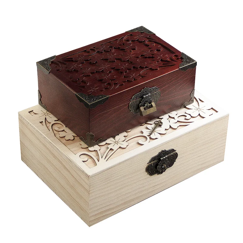 Large Wooden Box with Hinged Lid Solid Acacia Wood Memory Box with Lock Natural Wood Boxes