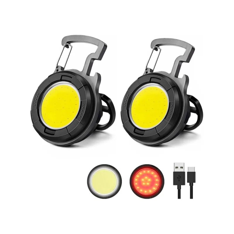 Multi Functional COB Work Light Keychain Mini Flashlight 4 Modes  Pocket Light with Cap Clip