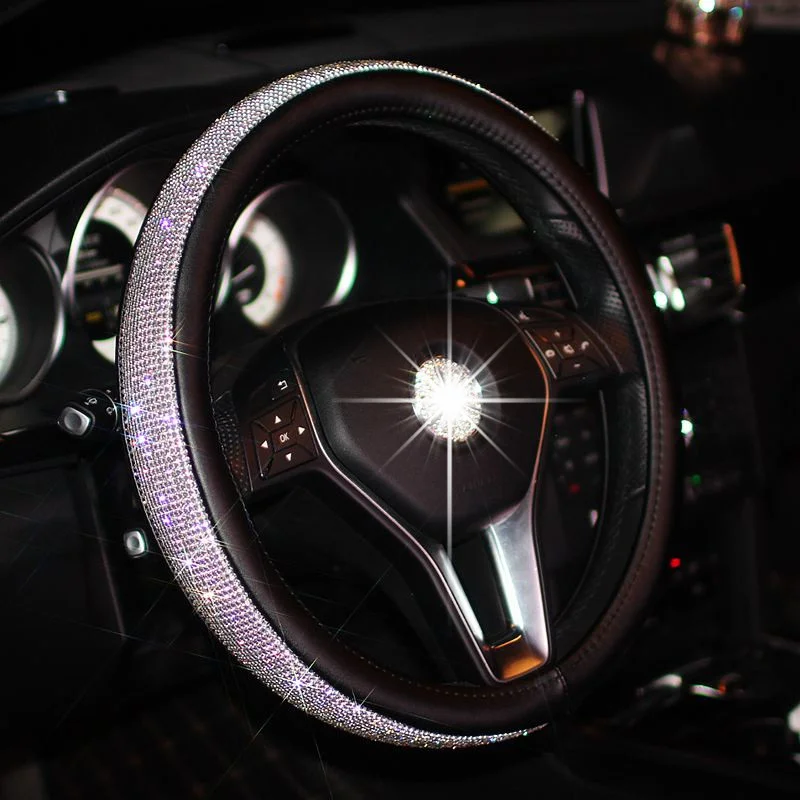 RTS Bling Bling Rhinestones Crystal Car Steering Wheel Cover PU Leather Steering-wheel Covers Auto Accessories Case