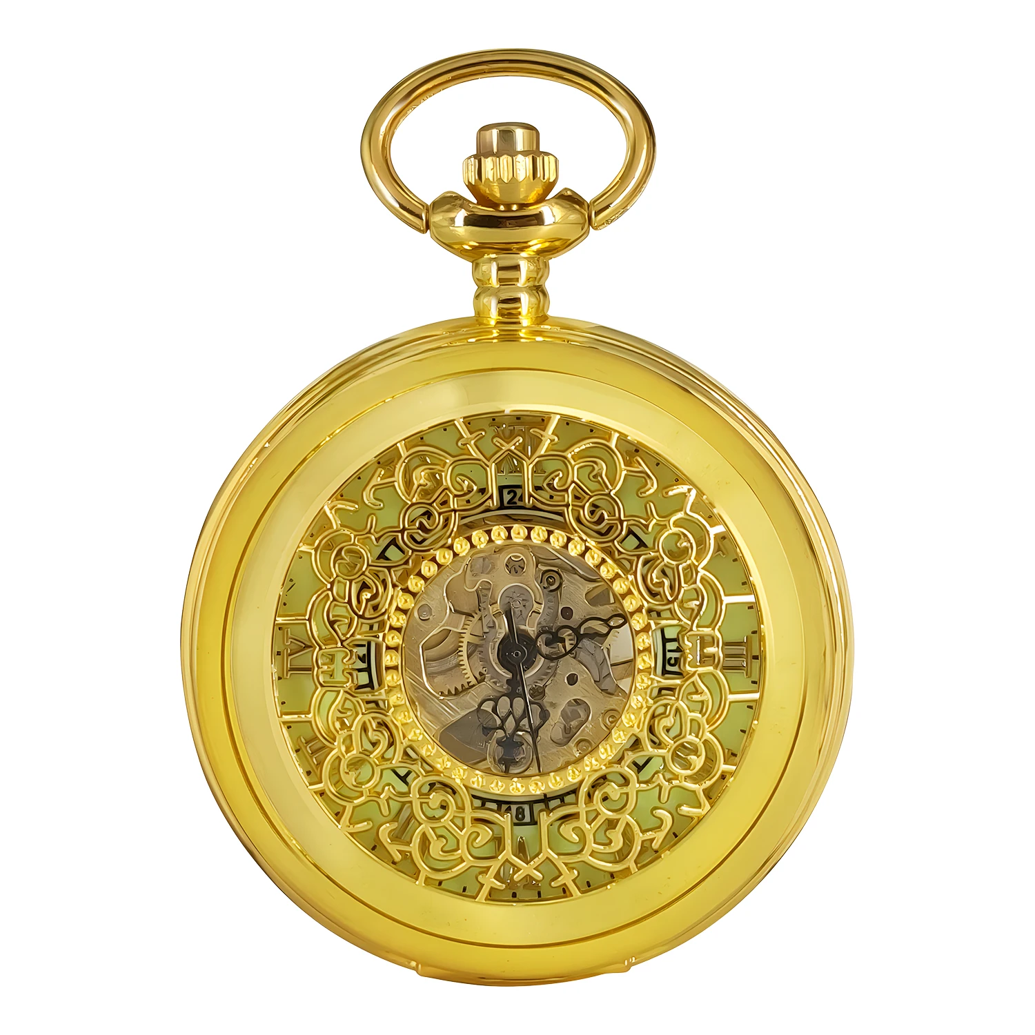 Vintage Gold Black Necklace Steampunk Skeleton Mechanical Fob Pocket Watch Clock Luminous Pendant Hand-winding Men and china