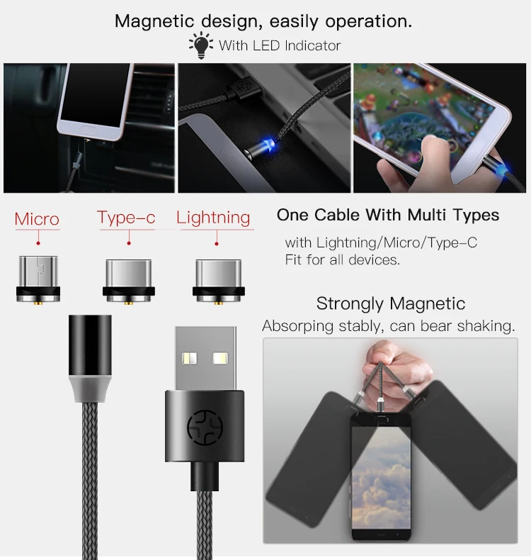 Зарядное устройство для телефона usb-кабель передачи данных кабель type c micro 3 в 1 Магнитный зарядный