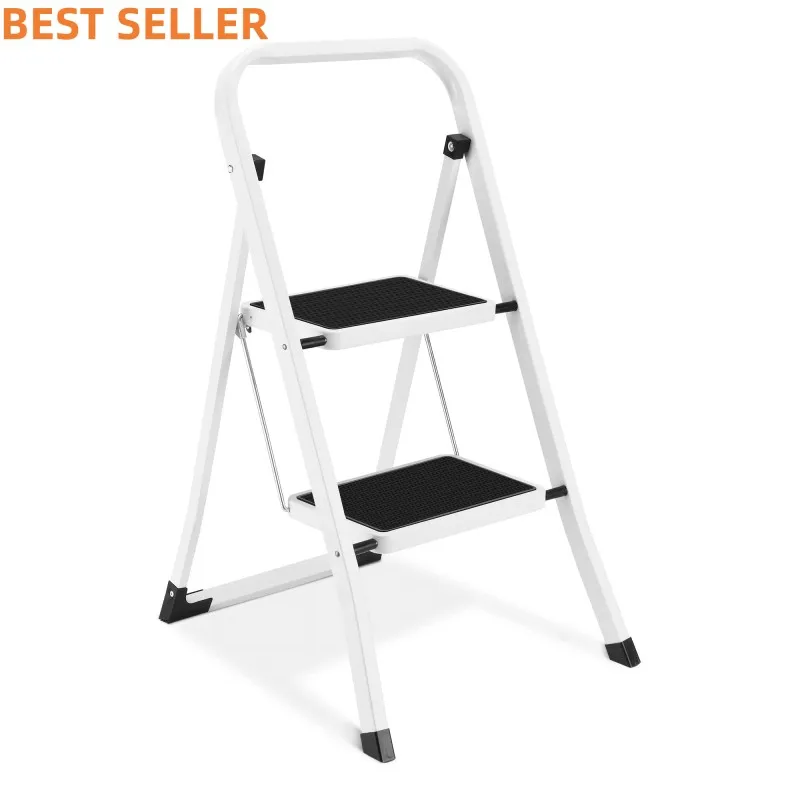 Lightweight Folding Step Stools for Adults with Anti-Slip Pedal, Portable Sturdy Steel Ladder with Handrails