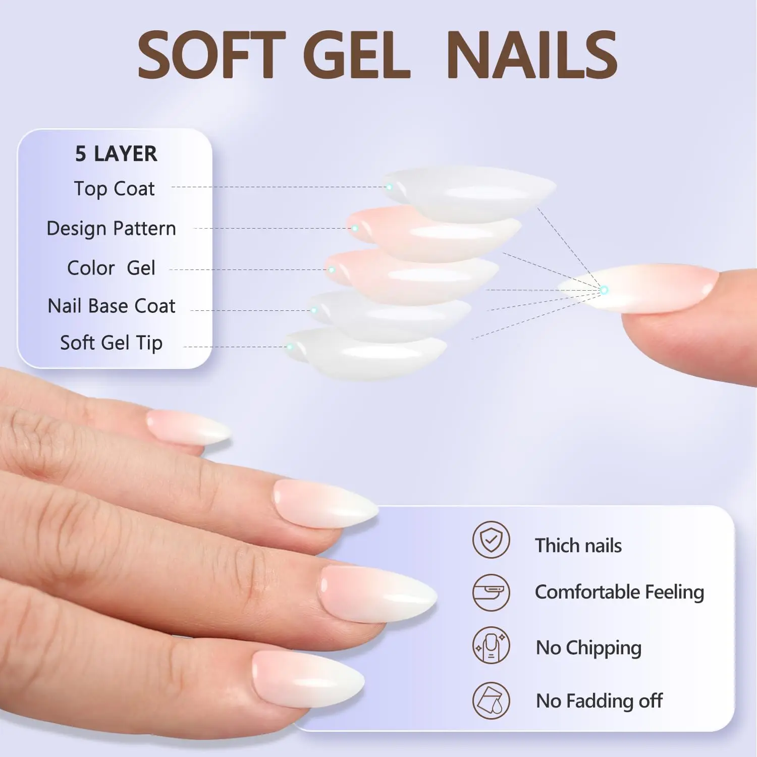 Medium Press on Square Nails French Tips with Pearls Blue Nails Glossy Full Cover Nails for Women