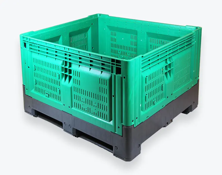 ISO Stackable Plastic Folding Pallet Vented Tubs Collapsible Storage Mesh Mega Bin for Fruits and Vegetables