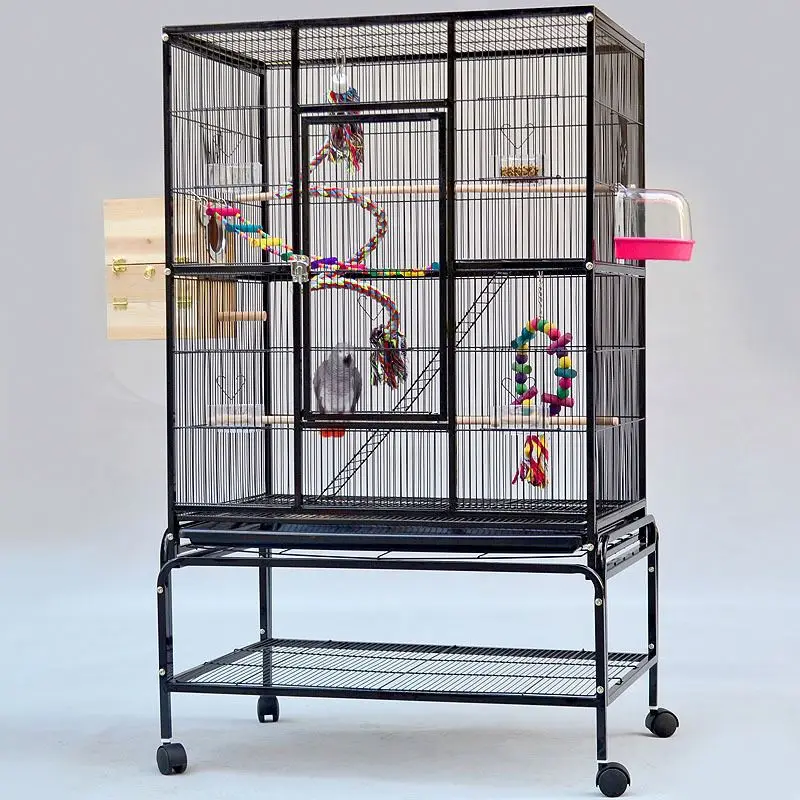 Bird Cage with Rolling Stand Storage Shelf Wood Perch and Food Container Gaosheng Iron Pet Cages, Carriers & Houses Bird Living