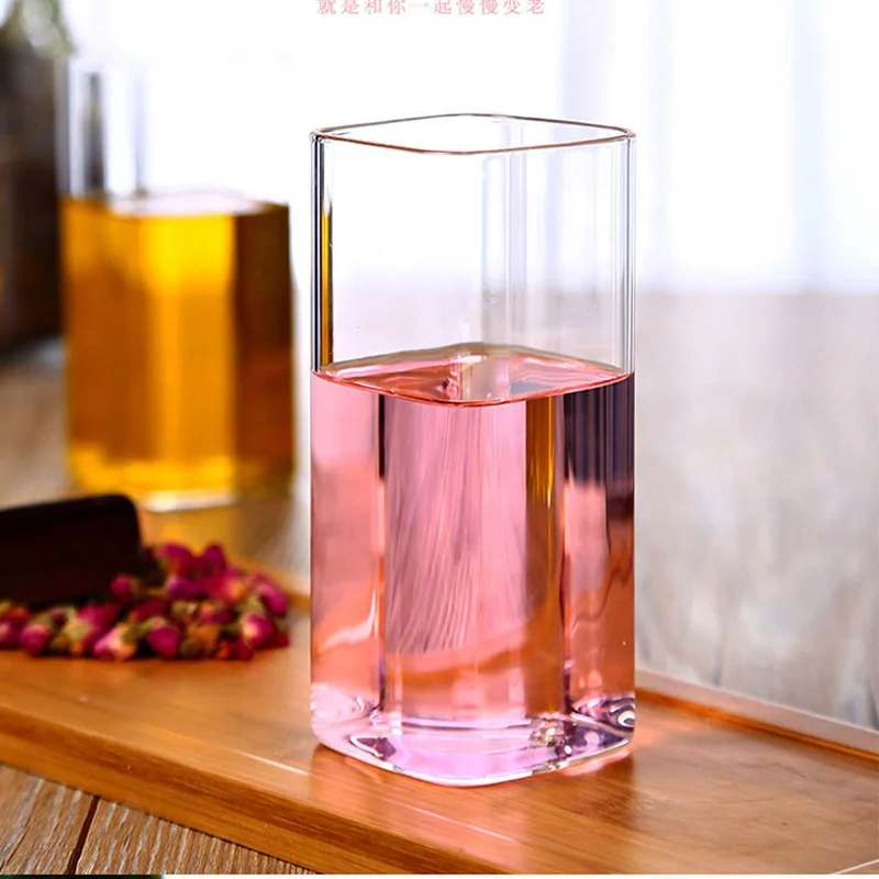 Heat-resistant glass tea set square straight glass juice milk mug