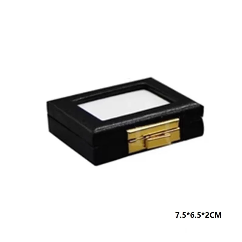 2023 New large capacity black patent leather glass box with lock transparent color treasure box skylight box color stone ring fa