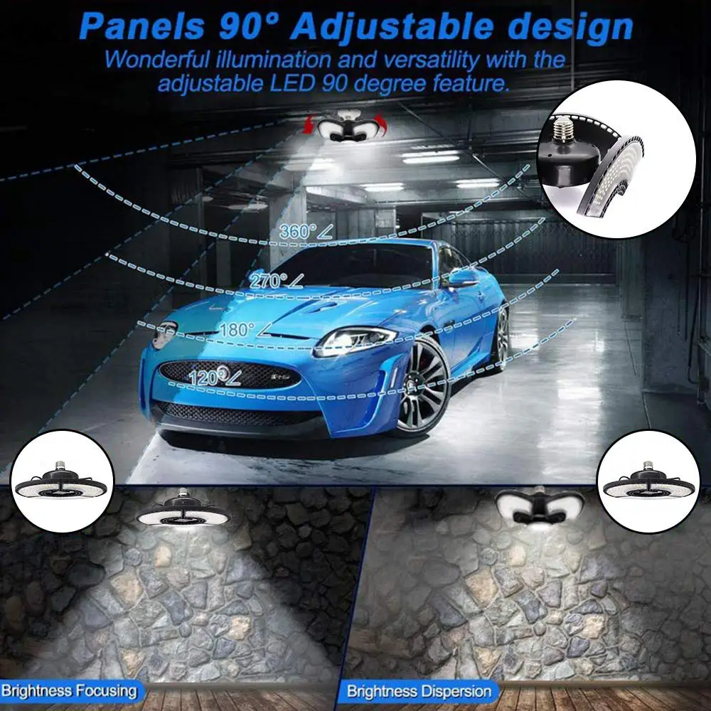 100W Deformable LED Shop Lights for Garage  , 12000LM  IP65 waterproof UFO LED High Bay Light LED Garage Lights