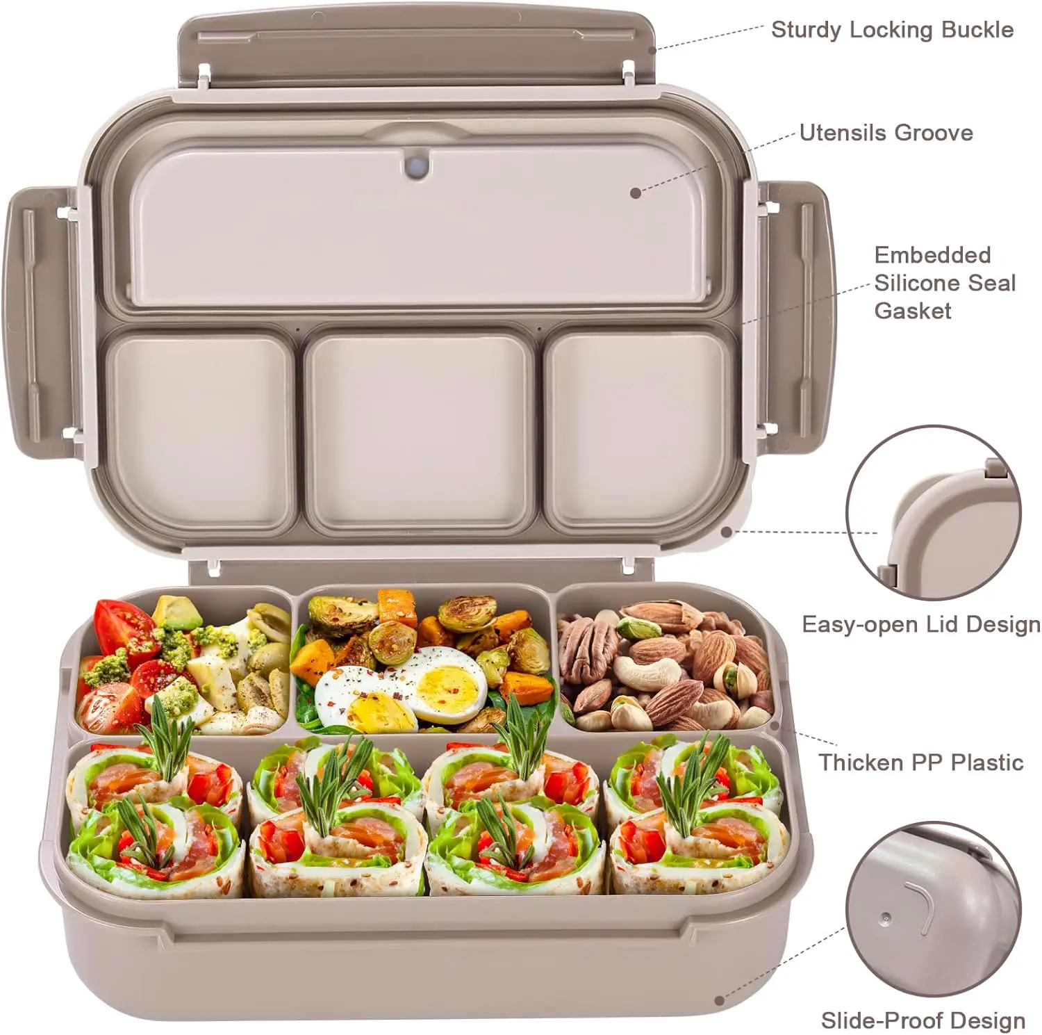 Bento Box Adult Lunch Box Containers for Adults  4 Compartments, Lunchable Food Container Microwave & Dishwasher Safe
