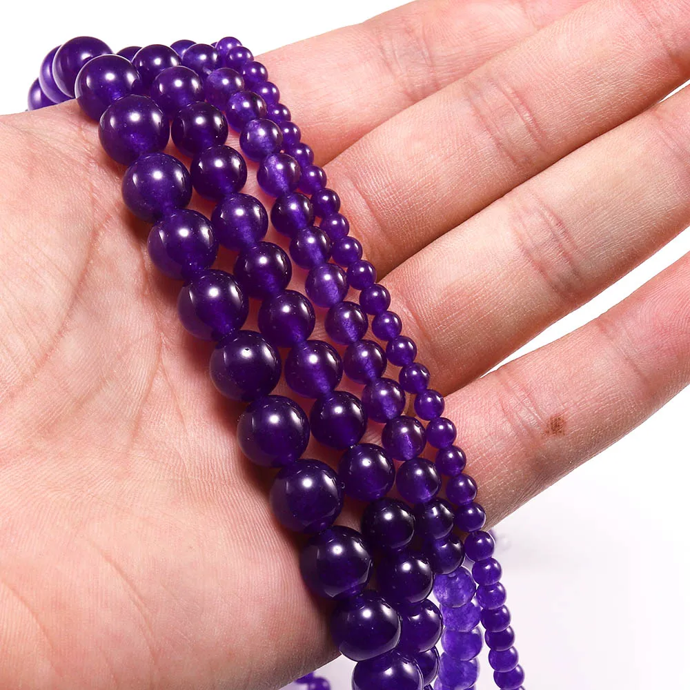 
1strand/lot 4 6 8 10 12mm Natural Crystal Amethysts Dreamy purple quartz round ball Loose Spacer Beads Jewelry Making Wholesale 