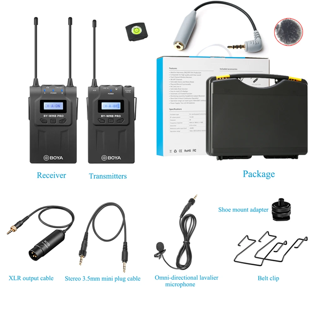 BOYA BY-WM8 Pro-K1 48 Channels UHF Wireless Microphone System (1 Transmitter + 1 Receiver) for Canon Nikon Sony DSLR Cameras