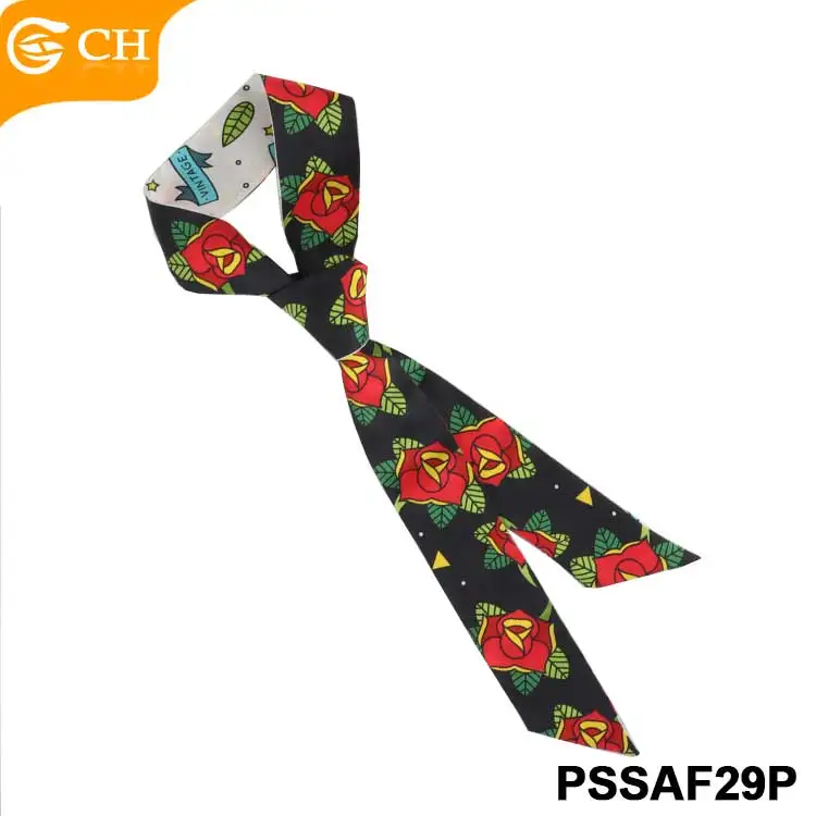 Ready to Ship Factory Women Slim Scarves Cheap Elegant Flower Printed Bevel Scarf Wholesale Stylish Handbag Head Satin Scarf