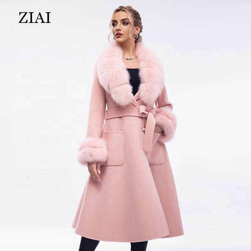 High quality jackets women wool winter double breasted blend ladies pea coat cashmere wool trench coat