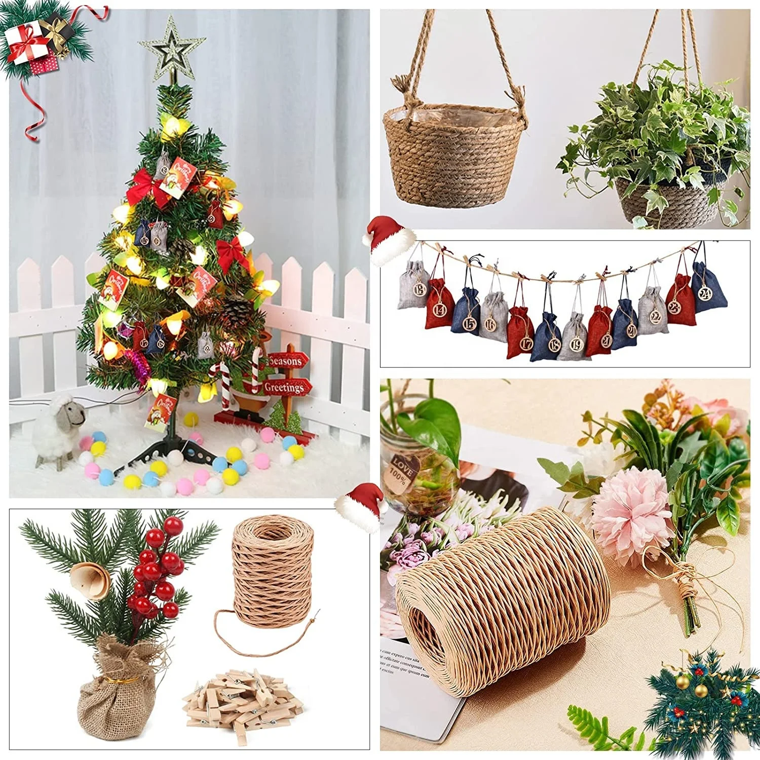 Raffia Paper Ribbon Craft Packing Twine Strings Handmade Diy Woven Color Double-Strand Paper Rope For Package Bag
