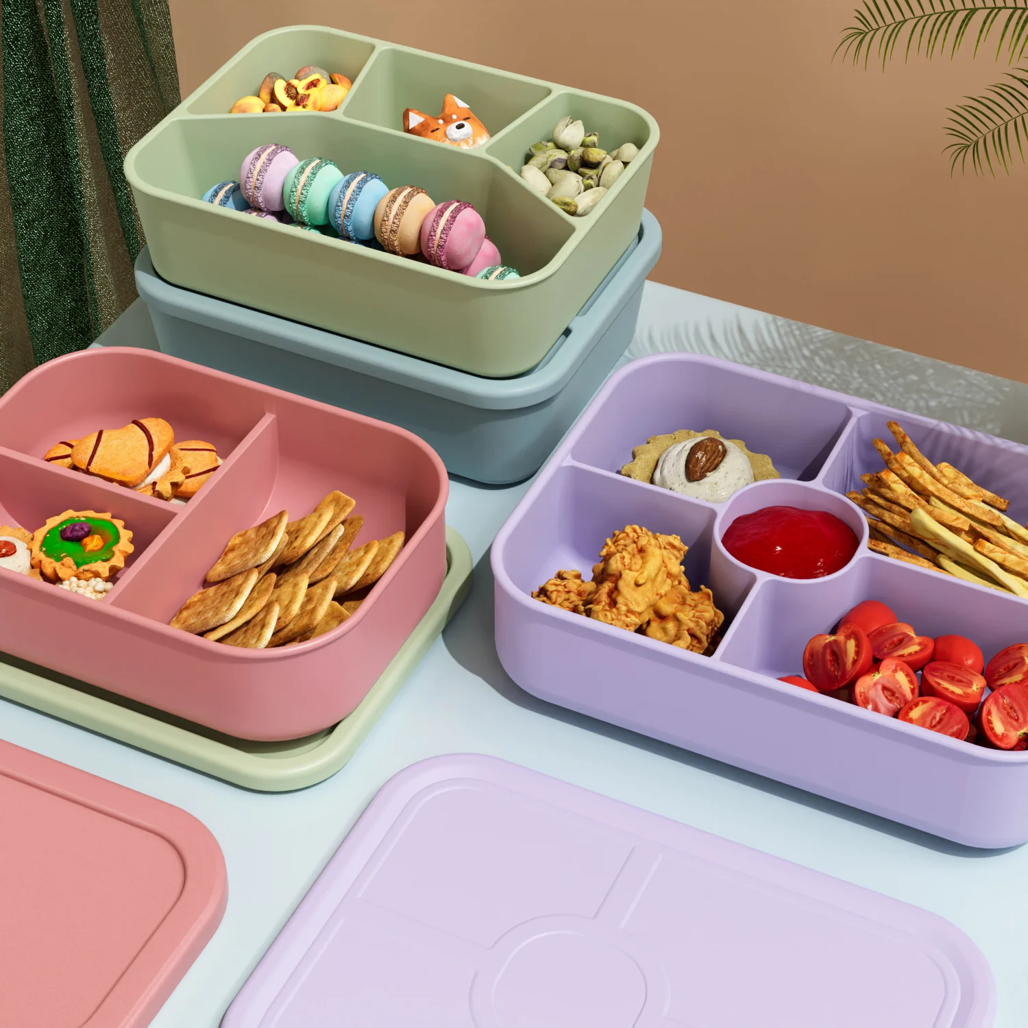 Custom Logo Eco Friendly Microwave Heating Lunchbox Kids School Student Silicone Bento Lunch Box With Lids