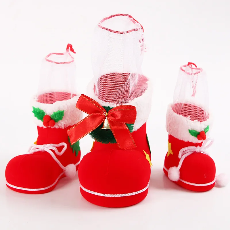 Hot Sell Christmas Stocking Shaped Candy Bags Christmas Candy Boots Shaped Gift Bags  for Party Decor