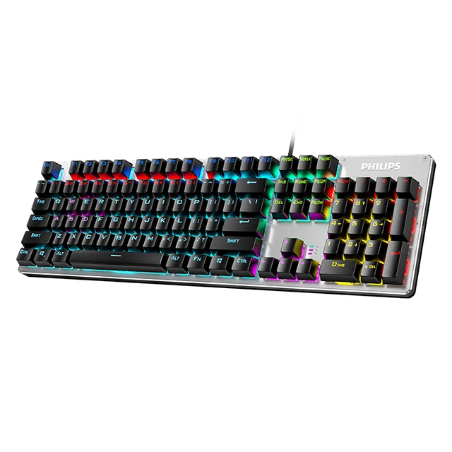 SPK8404 mechanical wired keyboard 104 keys mixed light RGB backlit computer keyboard black black shaft