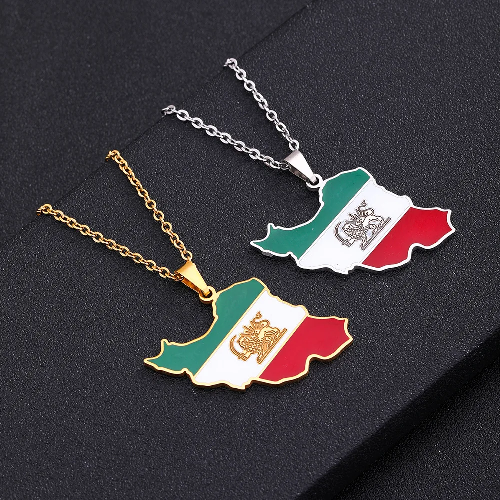Retro Gold Plated Enamel  Map Iran Country Necklace Stainless Steel Iran Map Pendant Necklace For Gift