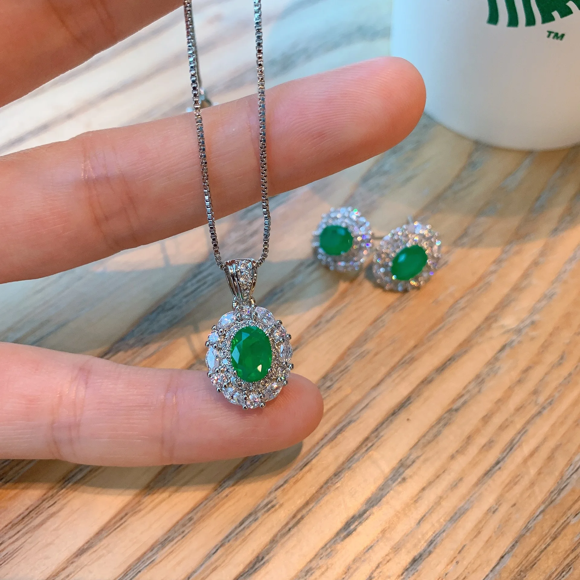 Natuna Quality 925 Sterling Silver /Copper Zircon Jewelry Sets Fashion Jewelry Luxury Necklace Earrings Set For Women