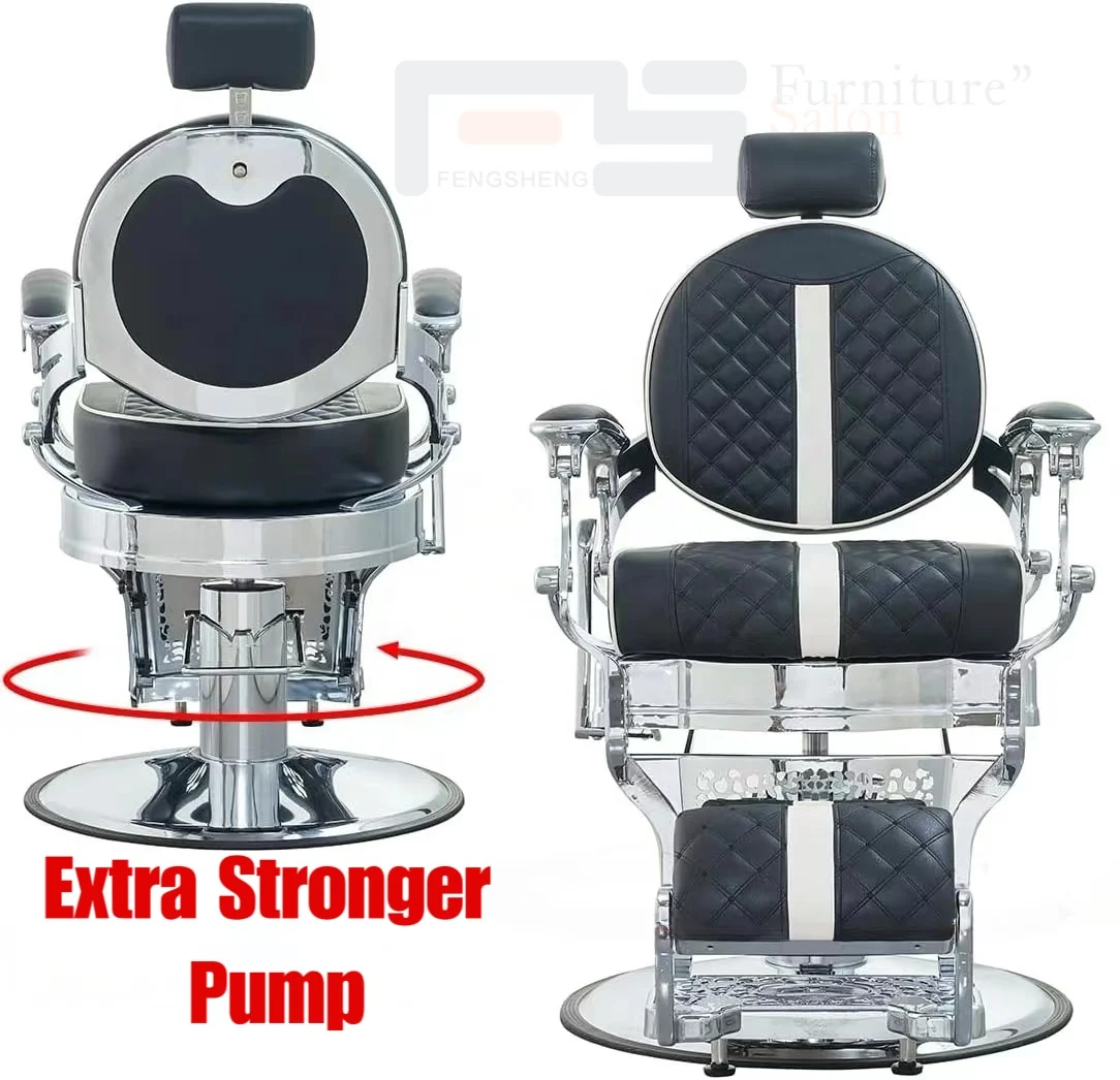 Factory direct sales luxurious Antique Style Black Silver Barber Shop Hair Styling Chair Salon Barber Chair For Sale