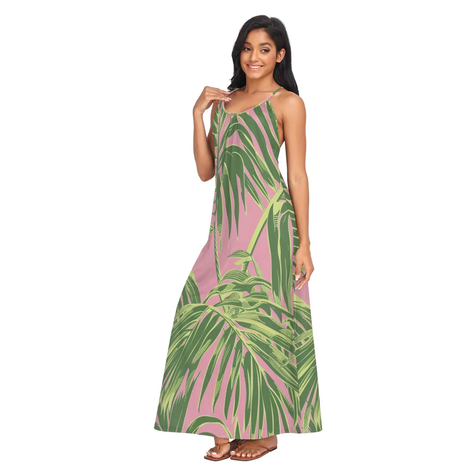 M-4XL Hawaiian Clothes Custom Tropics Floral Print Long Dress Loose Summer Backless Plus Size Beach Maxi Casual Dresses For Lady
