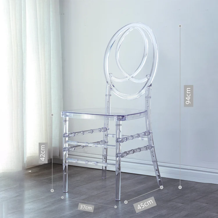 Wholesale Hotel Wedding Party Outdoor Banquet Clear Plastic Crystal Transparent Round Back Polycarbonate Acrylic Chiavari Chairs