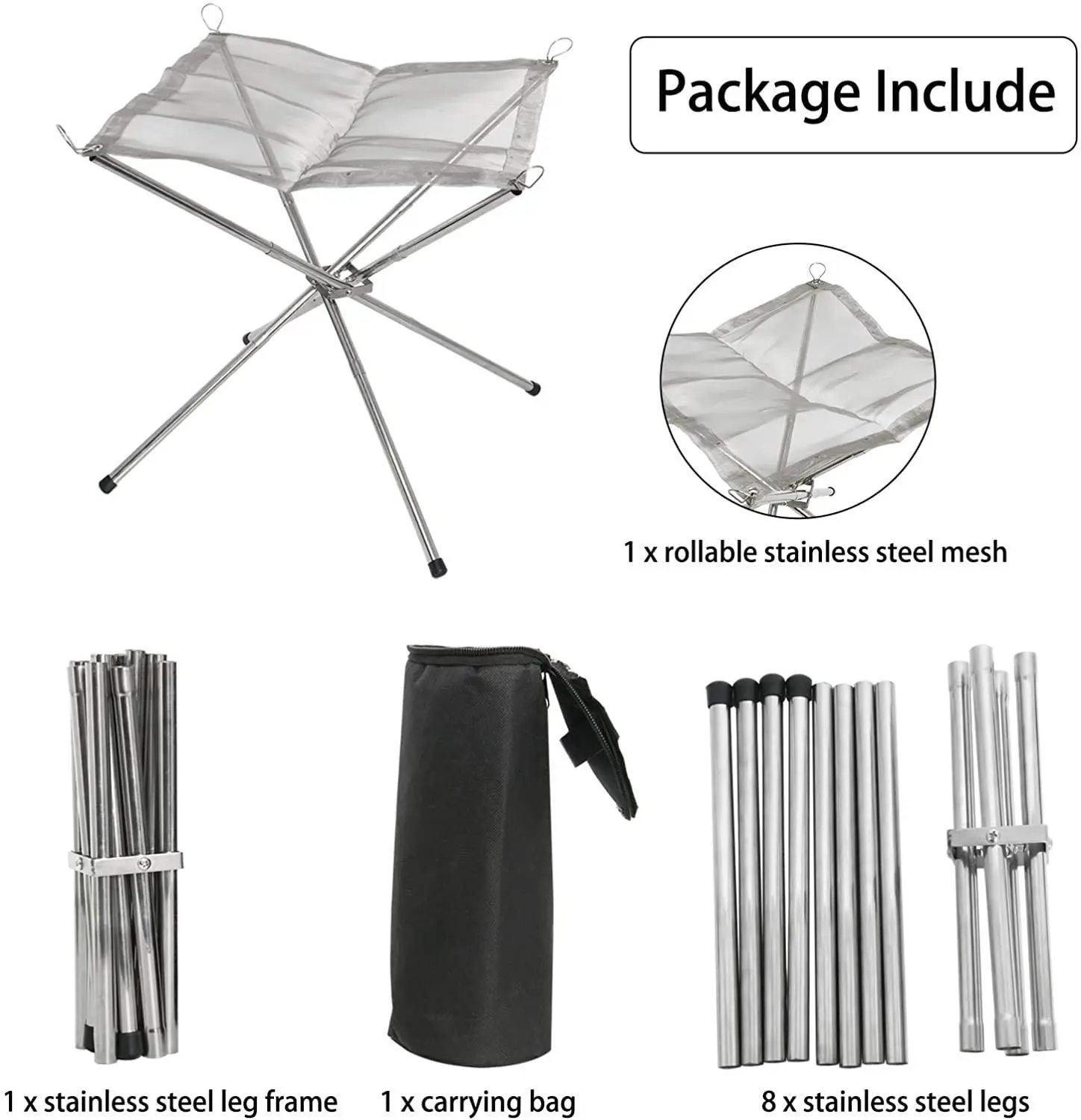 High Quality 22inch Folding Burning Furnace Firewood Burning Stand Outdoor Stainless Steel Portable Foldable Fire Pit